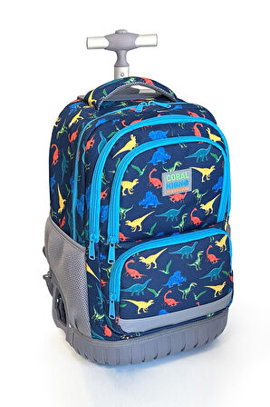 Coral High Kids Dinozor Desenli, Lacivert Renkli, İki Kademeli Çekçekli, Sırt Ve Okul Çantası 24024