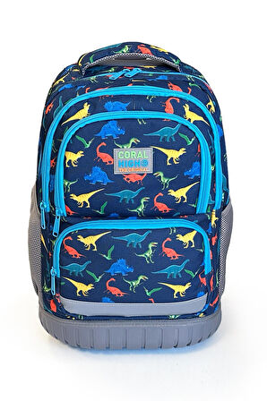 Coral High Kids Dinozor Desenli, Lacivert Renkli, İki Kademeli Çekçekli, Sırt Ve Okul Çantası 24024