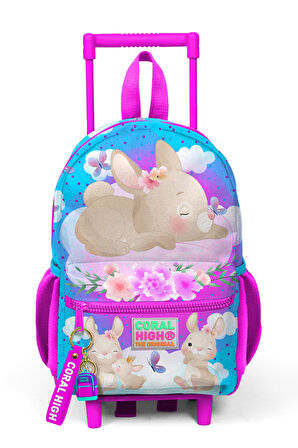 Minik Yuva Çekçekli Sırt Çantası Mavi Pembe Tavşan Desenli İki Bölmeli 24036