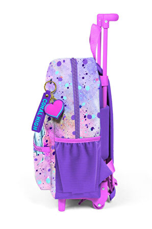 Minik Yuva Çekçekli Sırt Çantası Pembe Mor Fashion Girl Desenli İki Bölmeli 24055