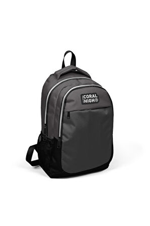 Coral High Kids Koyu Gri Üç Bölmeli USB Şarjlı Kulaklık Çıkışlı Sırt Çantası 24307