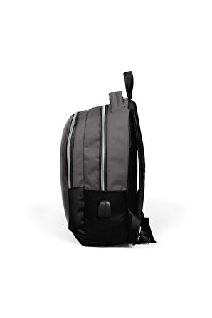 Coral High Kids Koyu Gri Üç Bölmeli USB Şarjlı Kulaklık Çıkışlı Sırt Çantası 24307