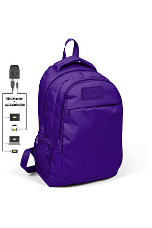 Coral High Kids Mor Üç Bölmeli USB Şarjlı Kulaklık Çıkışlı Sırt Çantası 24311