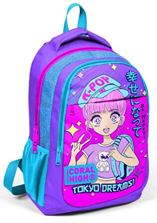 Coral High Lavanta Pembe K-Pop Kız Çocuk USB Çıkışlı İlkokul ve Ortaokul Sırt Çantası