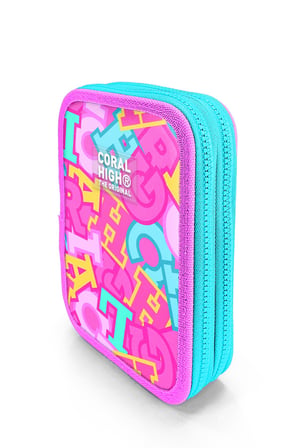 Coral High Kids Pembe Su Yeşili Harf Desenli Çift Katlı Kalem Çanta 31112