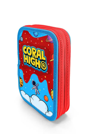 Coral High Kids Kırmızı Mavi Astronot Uzay Desenli Çift Katlı Kalem Çanta 31113