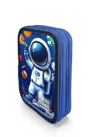 Coral High Kids Lacivert Astronot Desenli Çift Katlı Kalem Çanta 31116