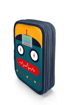 Coral High Kids Lacivert Çivit Robot Desenli Çift Katlı Kalem Çanta 31121