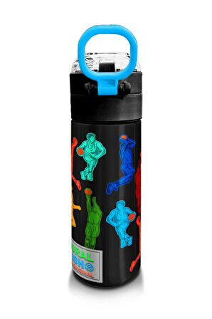Coral High Kids Siyah Basketbol Desenli Pipetli ve Direkt İçim Çelik Termos 500 ml 31795