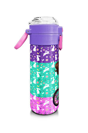 Coral High Kids Mor Pembe Bisikletli Kız Desenli Pipetli ve Direkt İçim Çelik Termos 500 ml 31797