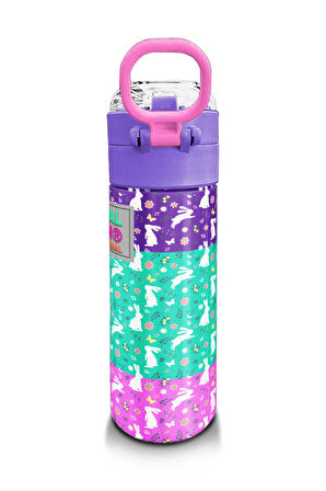 Coral High Kids Mor Pembe Bisikletli Kız Desenli Pipetli ve Direkt İçim Çelik Termos 500 ml 31797