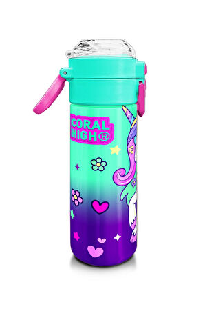 Coral High Kids Mor Su Yeşili Unicorn Desenli Pipetli ve Direkt İçim Çelik Termos 500 ml 31805