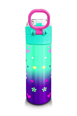 Coral High Kids Mor Su Yeşili Unicorn Desenli Pipetli ve Direkt İçim Çelik Termos 500 ml 31805
