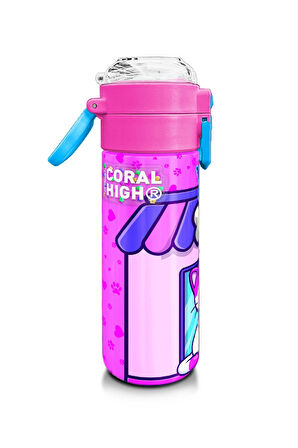 Coral High Kids Kedi Köpek Desenli Pipetli ve Direkt İçim Çelik Termos 500 ml 31810