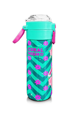 Coral High Kids Su Yeşili Pembe Flamingo Desenli Pipetli ve Direkt İçim Çelik Termos 500 ml 31820
