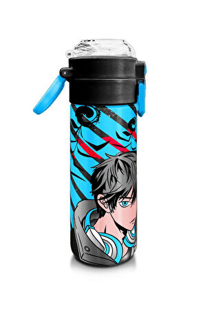 Coral High Kids Siyah Mavi Anime Desenli Pipetli ve Direkt İçim Çelik Termos 500 ml 31840