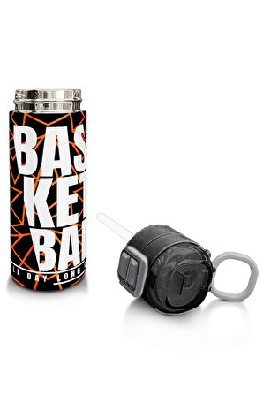 Coral High Kids Siyah Basketbol Desenli Pipetli ve Direkt İçim Çelik Termos 500 ml 31852