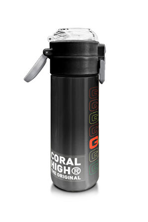 Coral High Kids Siyah Gri Gamer Desenli Pipetli ve Direkt İçim Çelik Termos 500 ml 31853