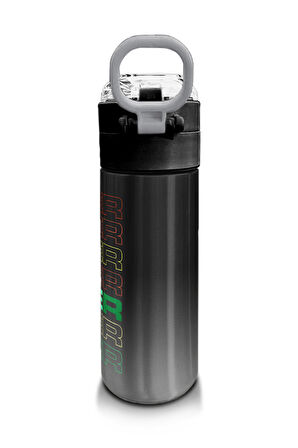 Coral High Kids Siyah Gri Gamer Desenli Pipetli ve Direkt İçim Çelik Termos 500 ml 31853