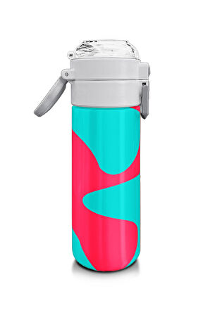 Coral High Kids Neon Mercan Turuncu Desenli Pipetli ve Direkt İçim Çelik Termos 500 ml 31885