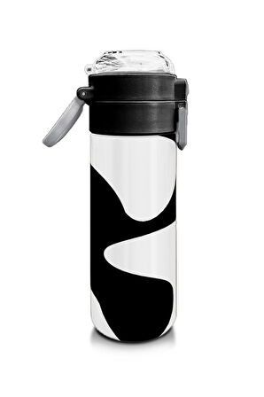Coral High Kids Siyah Beyaz Desenli Pipetli ve Direkt İçim Çelik Termos 500 ml 31887