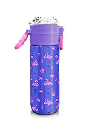Coral High Kids Lavanta Pembe Flamingo Desenli Pipetli ve Direkt İçim Çelik Termos 500 ml 31905
