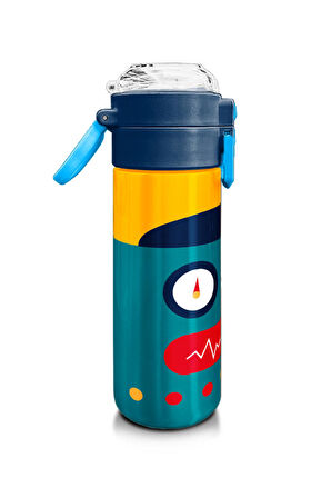 Coral High Kids Lacivert Çivit Robot Desenli Pipetli ve Direkt İçim Çelik Termos 500 ml 31918
