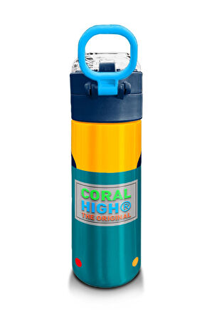 Coral High Kids Lacivert Çivit Robot Desenli Pipetli ve Direkt İçim Çelik Termos 500 ml 31918