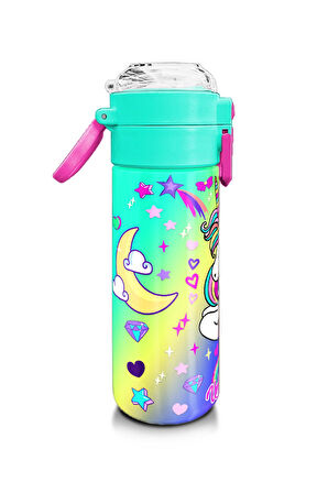 Coral High Kids Lavanta Su Yeşili Unicorn Desenli Pipetli ve Direkt İçim Çelik Termos 500 ml 31937