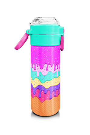 Coral High Kids Pembe Rengarenk Dondurma Desenli Pipetli ve Direkt İçim Çelik Termos 500 ml 31938