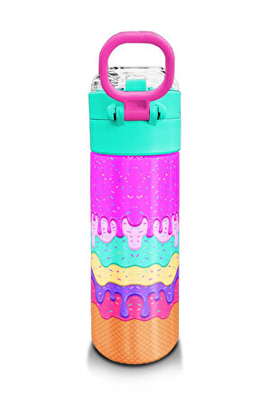 Coral High Kids Pembe Rengarenk Dondurma Desenli Pipetli ve Direkt İçim Çelik Termos 500 ml 31938