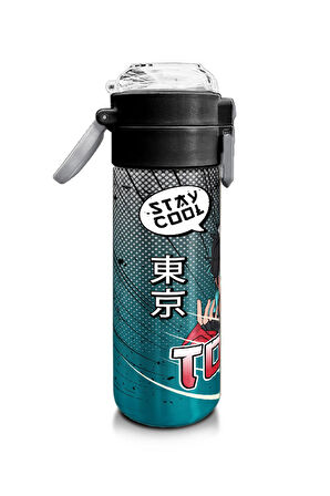Coral High Kids Gri Nefti Anime Motorsiklet Desenli Pipetli ve Direkt İçim Çelik Termos 500 ml 31965