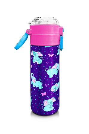 Coral High Kids Mor Pembe Fil Desenli Pipetli ve Direkt İçim Çelik Termos 500 ml 31970
