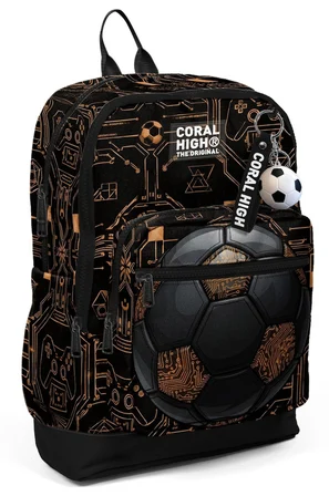 Coral High Erkek Çocuk Siyah Kahverengi Futbol Topu Baskılı İlkokul Sırt Çantası (Dört Bölme) 33217