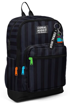 Coral High Erkek Çocuk Siyah Gri Çizgi Desenli İlkokul Sırt Çantası (Dört Bölme) 33218