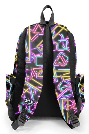 Coral High Kız Çocuk Siyah Çok Renkli Neon Desenli 3 Bölmeli İlkokul ve Ortaokul Çantası - 33248