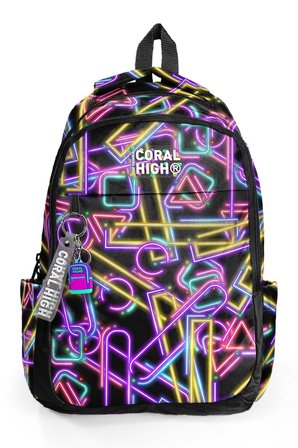 Coral High Kız Çocuk Siyah Çok Renkli Neon Desenli 3 Bölmeli İlkokul ve Ortaokul Çantası - 33248
