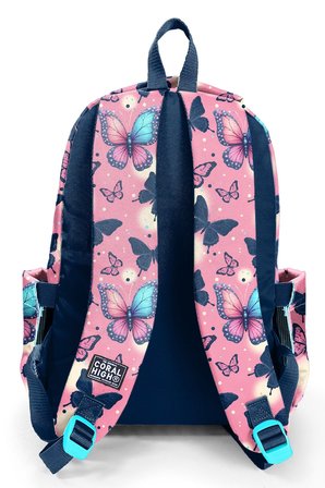 Coral High Kız Çocuk Lacivert Pembe Kelebek Desenli 3 Bölmeli İlkokul ve Ortaokul Çantası - 33249