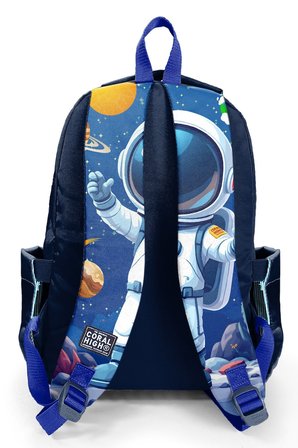 Coral High Erkek Çocuk Lacivert Beyaz Astronot Baskılı 3 Bölmeli İlkokul ve Ortaokul Çantası - 33252
