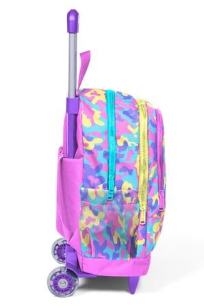 Coral High Kız Çocuk Pembe Sarı Kamuflaj Işıklı Tekerlekli Çekçek Okul Çantası - 34001