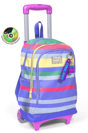 Coral High Kız Çocuk Renkli Çizgi Desenli Işıklı Tekerlekli Çekçek Okul Çantası - 34002