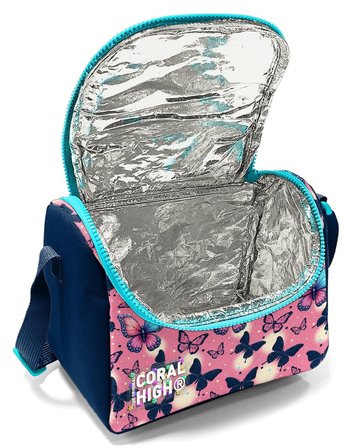 Coral High Kız Çocuk Lacivert Pembe Kelebek Desenli Isı Yalıtımlı Beslenme Çantası 37149