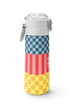 Coral High Kids Çok Renkli Dama Çizgi Puantiye Desenli Pipetli ve Direkt İçim Çelik Termos 500 ml 38104
