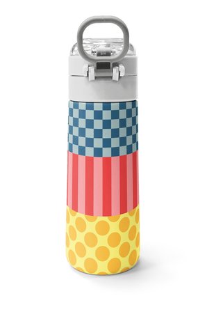 Coral High Kids Çok Renkli Dama Çizgi Puantiye Desenli Pipetli ve Direkt İçim Çelik Termos 500 ml 38104