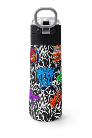 Coral High Kids Grafiti Ayıcık Desenli Pipetli ve Direkt İçim Çelik Termos 500 ml 38132