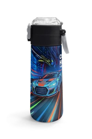 Coral High Kids Siyah Çok Renkli Yarış Arabası Desenli Pipetli ve Direkt İçim Çelik Termos 500 ml 38141