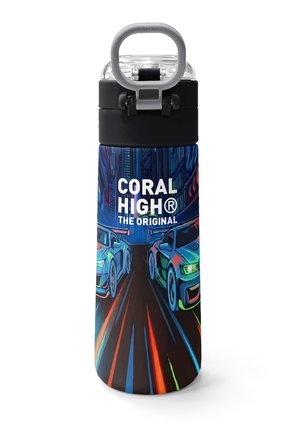 Coral High Kids Siyah Çok Renkli Yarış Arabası Desenli Pipetli ve Direkt İçim Çelik Termos 500 ml 38141