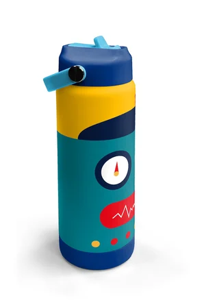 Coral High Lacivert Çivit Robot Desenli Katlanır Ağızlıklı Çelik Termos 650 ml 38387