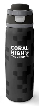 Coral High 800 ml Erkek Çocuk Siyah Blok Desenli Pipetli ve Direkt İçim Çelik Termos/Matara - 38554