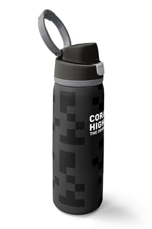 Coral High 800 ml Erkek Çocuk Siyah Blok Desenli Pipetli ve Direkt İçim Çelik Termos/Matara - 38554